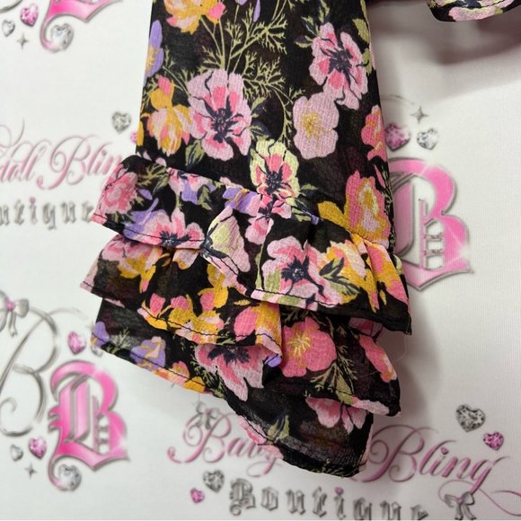 Free people blouse floral flowers rainbow 🌈 mixture neon bow tie ribbon 🎀 - Picture 11 of 14